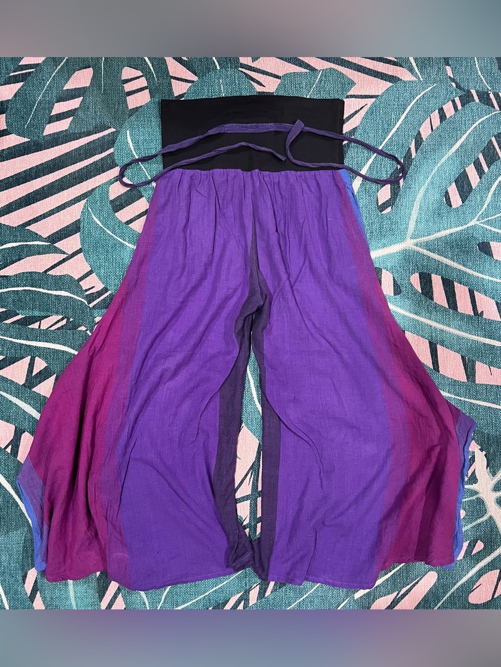 Dragonfly Boho Flowy Color Block Pocketed Bay Capri Paint w Tie - Picture 6 of 12